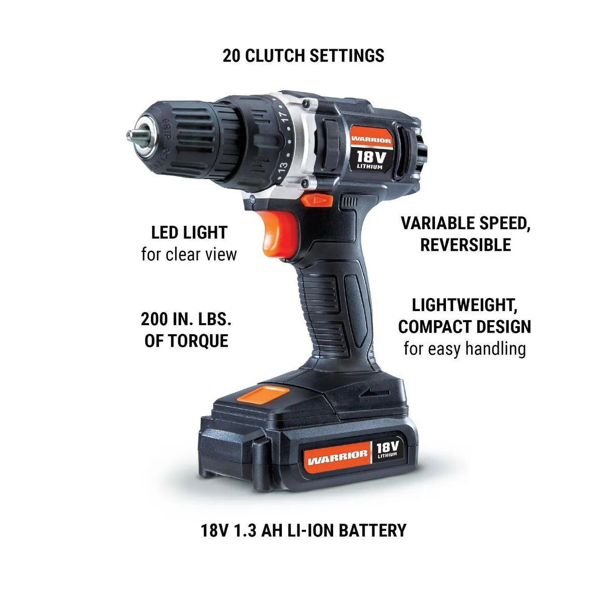 WARRIOR 18V Cordless, 3/8 in. Drill Kit with Battery and Charger