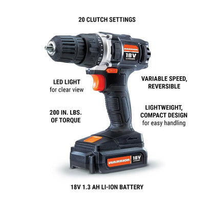 WARRIOR 18V Cordless, 3/8 in. Drill Kit with Battery and Charger